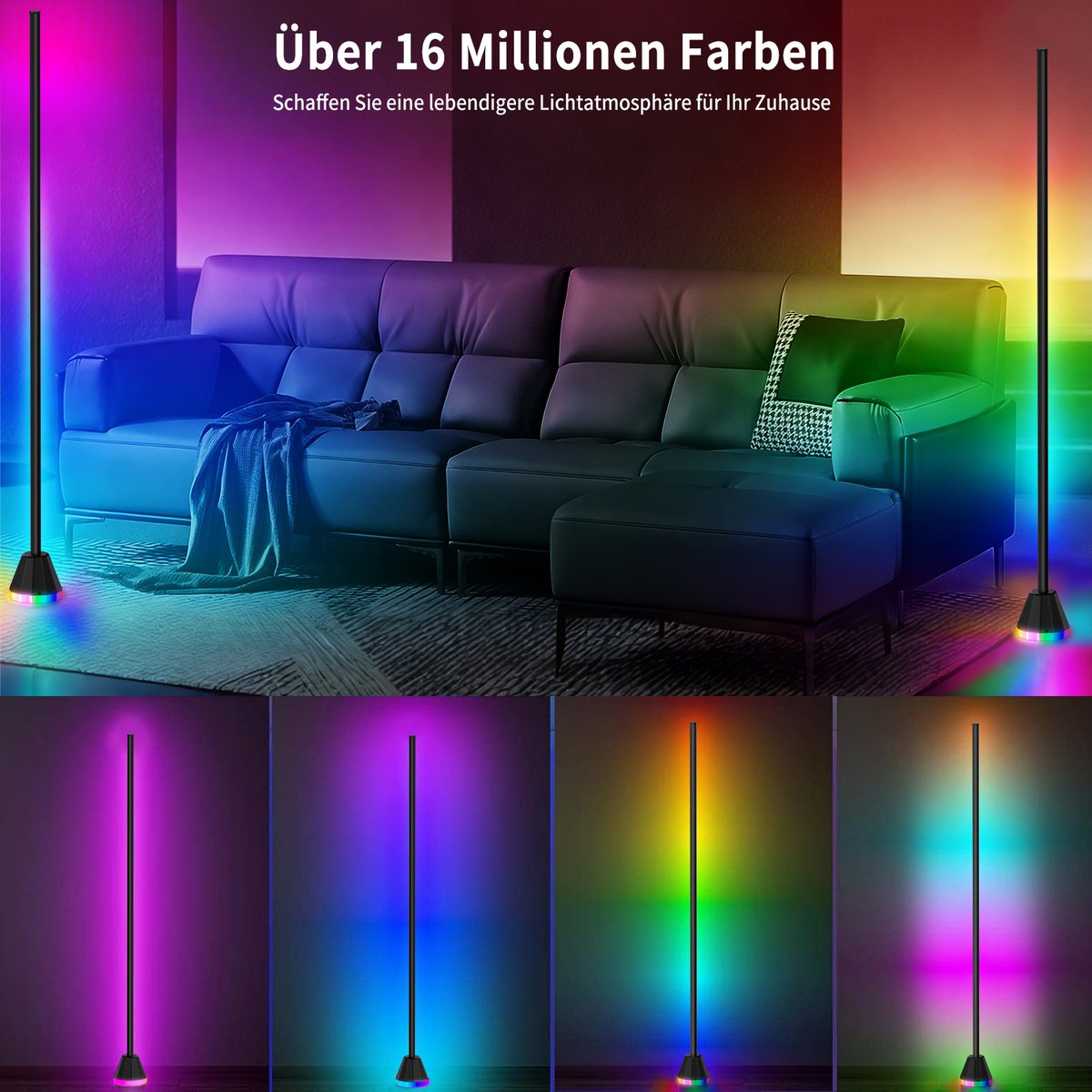 RAYOFI LED-vloerlamp -145 cm-LED vloerlamp dimbaar RGBIC - Vloerverlichting - Wit licht/meerkleurige sfeerverlichting - Ondersteunt bediening via app en afstandsbediening - Creëert de perfecte sfeer voor slaapkamers, woonkamers en speelkamers thumbnail 7