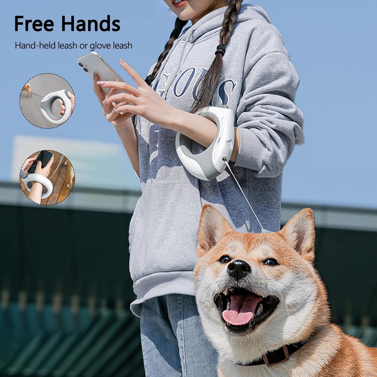 Sander Intrekbare hondenlijn, 3m uitschuifbare hondenriem met led-zaklamp, rem met één knop en slot, uitschuifbare hondenriem voor honden tot 20 kg (groen) thumbnail 5