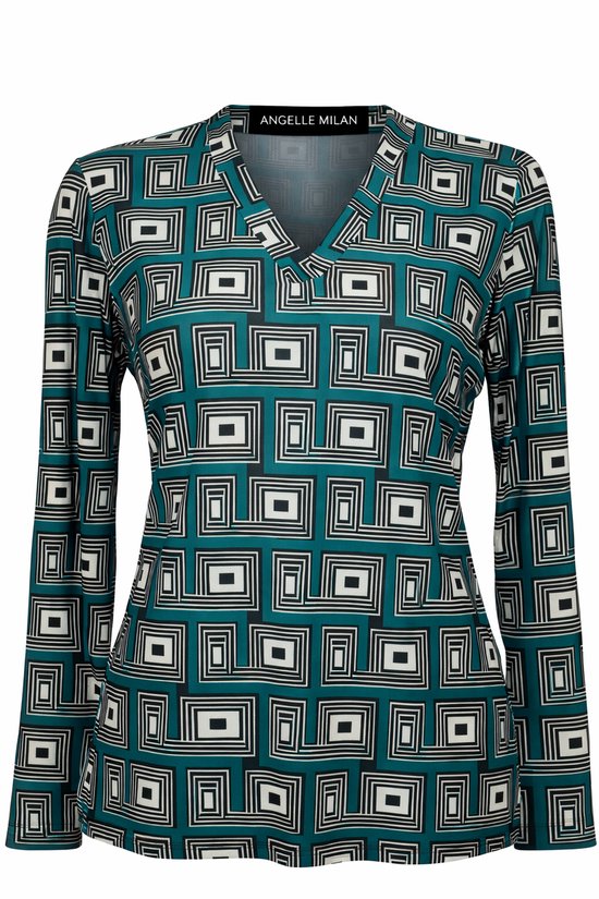 Angelle Milan - 1691 Blouse - Zeegroene Patronen - Ademend - Kreukvrij