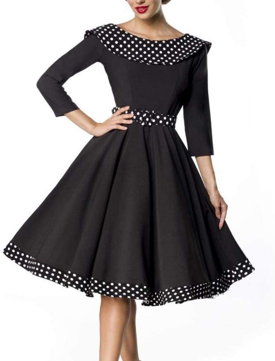 Elegante Vintage Swing Jurk met Kraag en 3/4 Mouwen