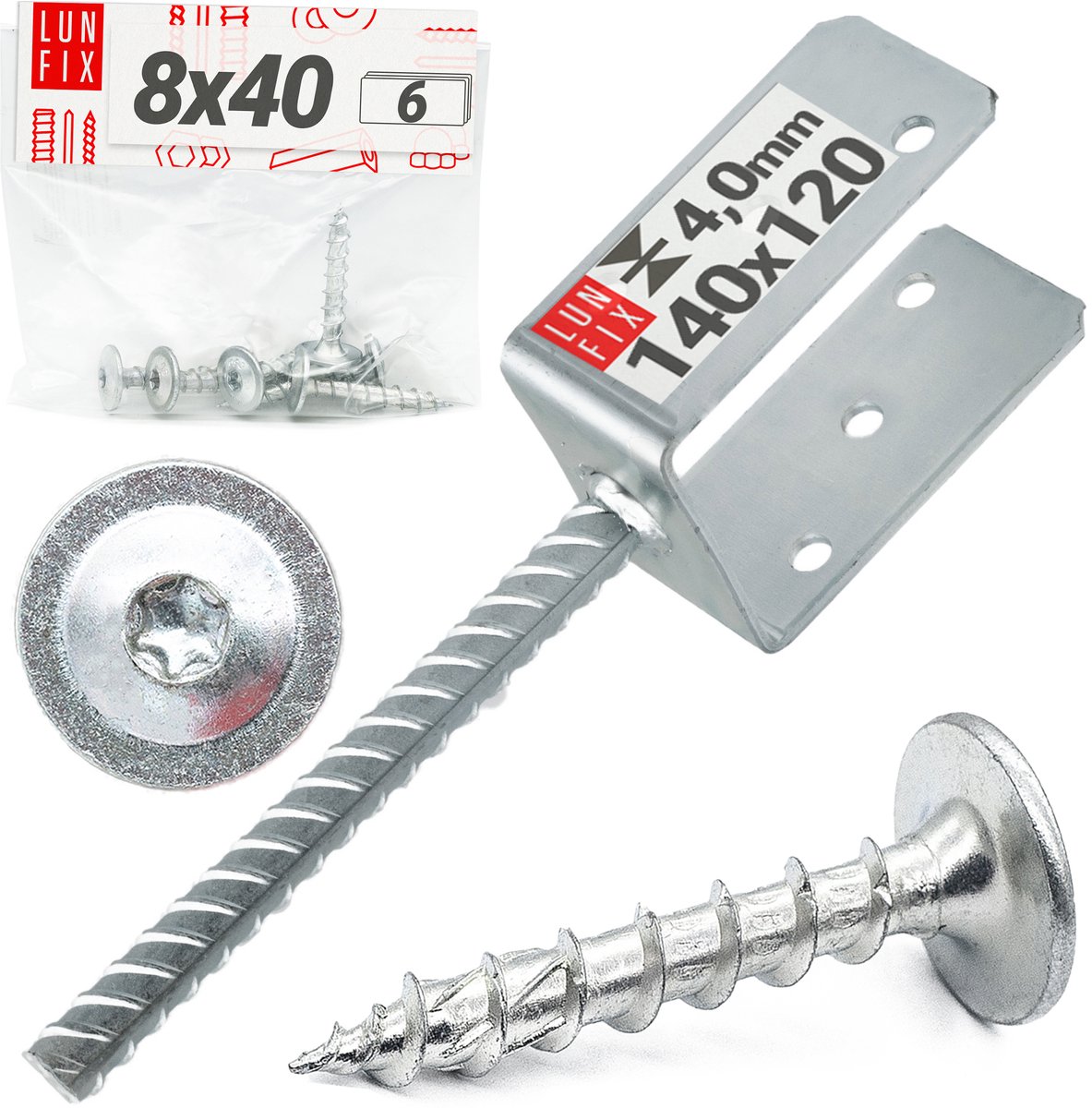 LUN FIX - U-Paalklem 140x120 mm met Ø11 mm betonanker - 6x schroeven 8x40 mm - verzinkt - paalklem voor inbetoneren