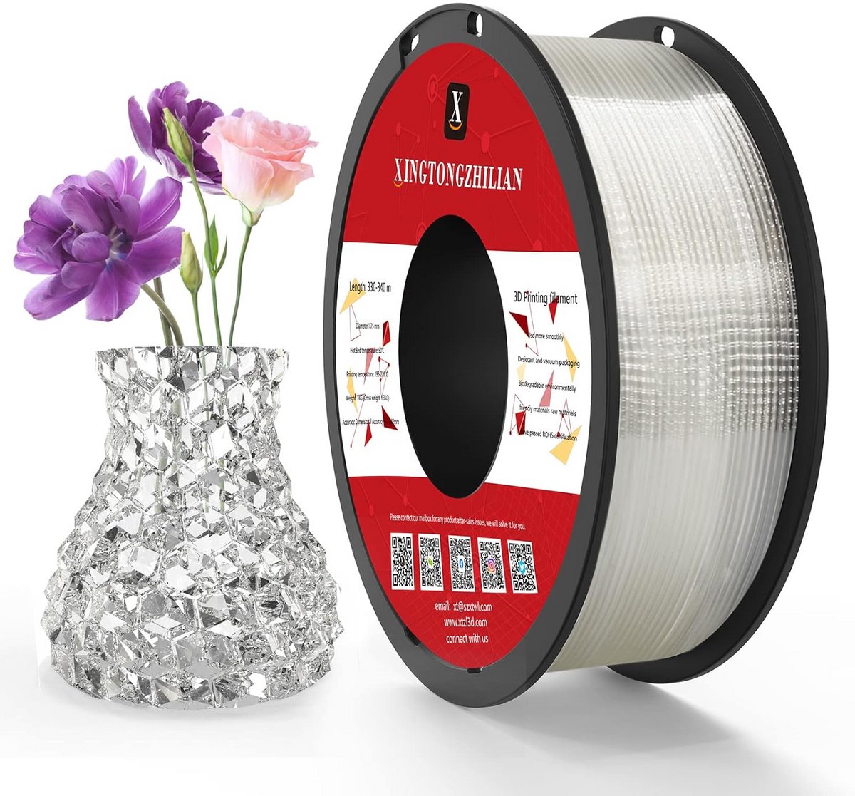 Transparant PETG 3D Printer Filament 1.75mm, 1KG Spoel met Hoge Nauwkeurigheid