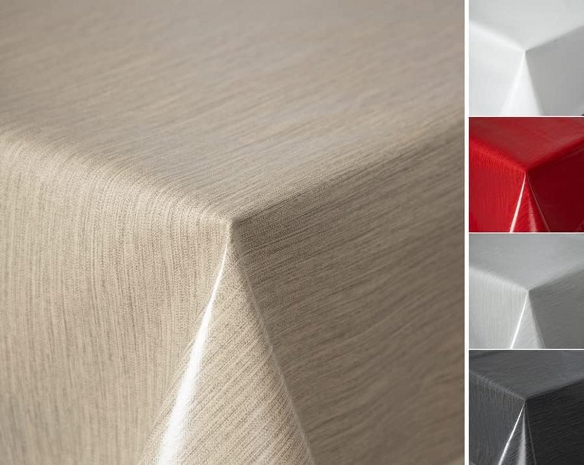 Rond Tafelkleed Linnenlook Beige (140 cm) - Waterdicht & Afwasbaar Tuin- en Keukentafelkleed