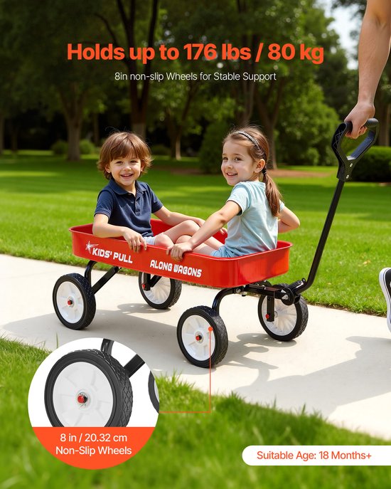 Trekkar voor kinderen, 101 cm kinderwagen, draagvermogen tot 80 kg, duurzame terreinwagen met verstelbare handgreep, ideaal voor tuinieren, stranduitstapjes, kamperen en meer, rood van Merkloos — afbeelding 3