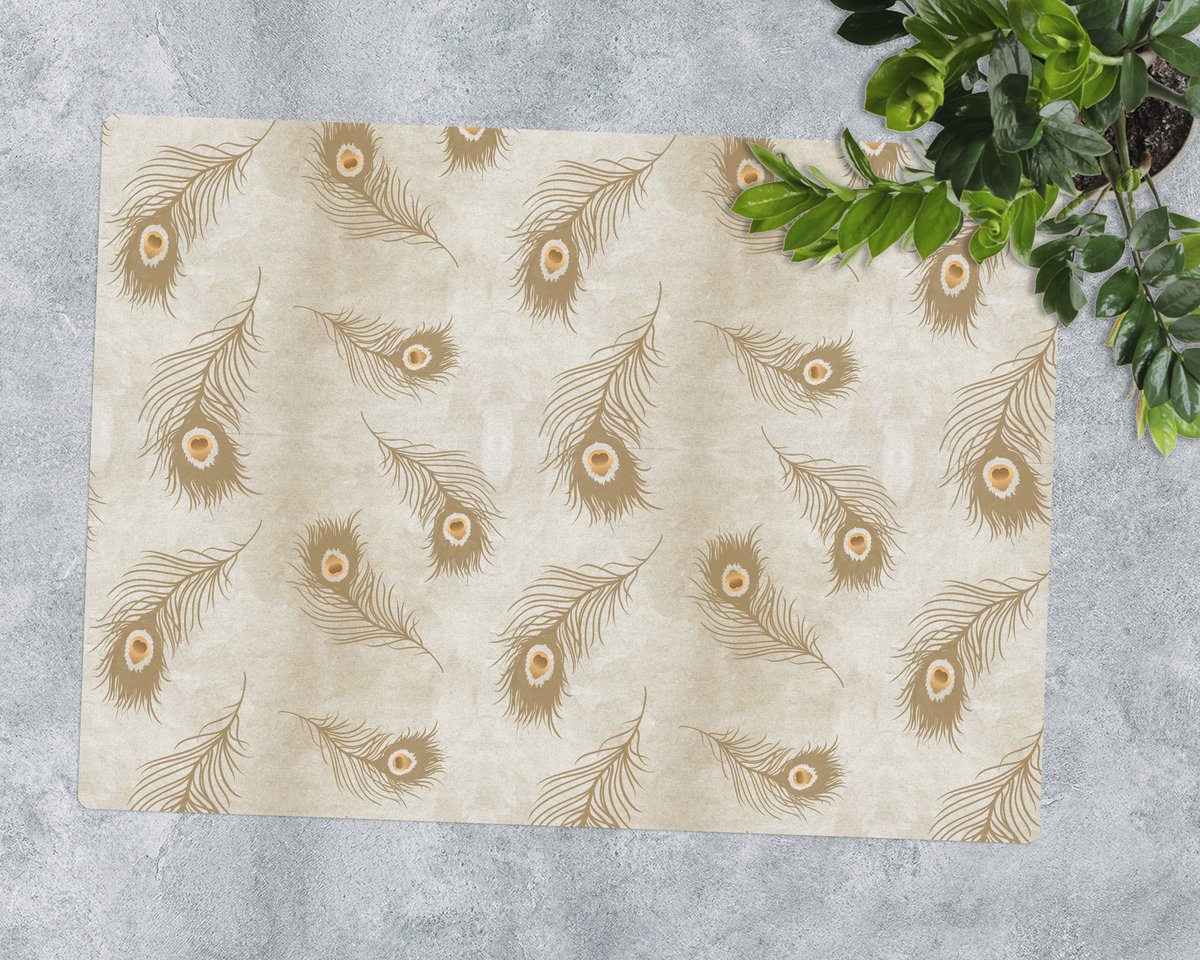 Coloray Vloerbeschermer - Samenstelling van pauwenveren Bureaustoel Vloerbeschermer - 120x90 cm - Beige Bureau Stoel Mat - Vloerbeschermer PVC - Mótif Bureaustoelmat - Rechthoekige Mat - Abstracties Thema