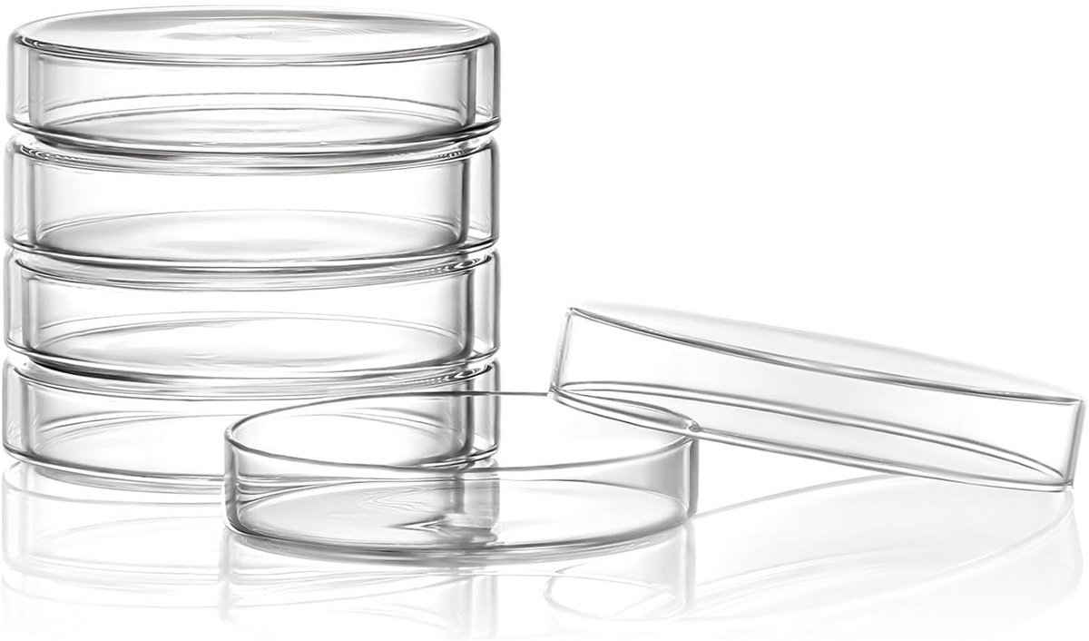5x Steriele Petrischaaltjes 90mm - Borosilicaatglas met Deksel voor Kweek & Laboratorium