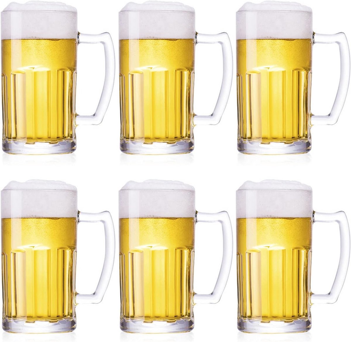 Set van 6 Zware Grote Bierglazen met Handvat - 600ml Klassieke Mokken