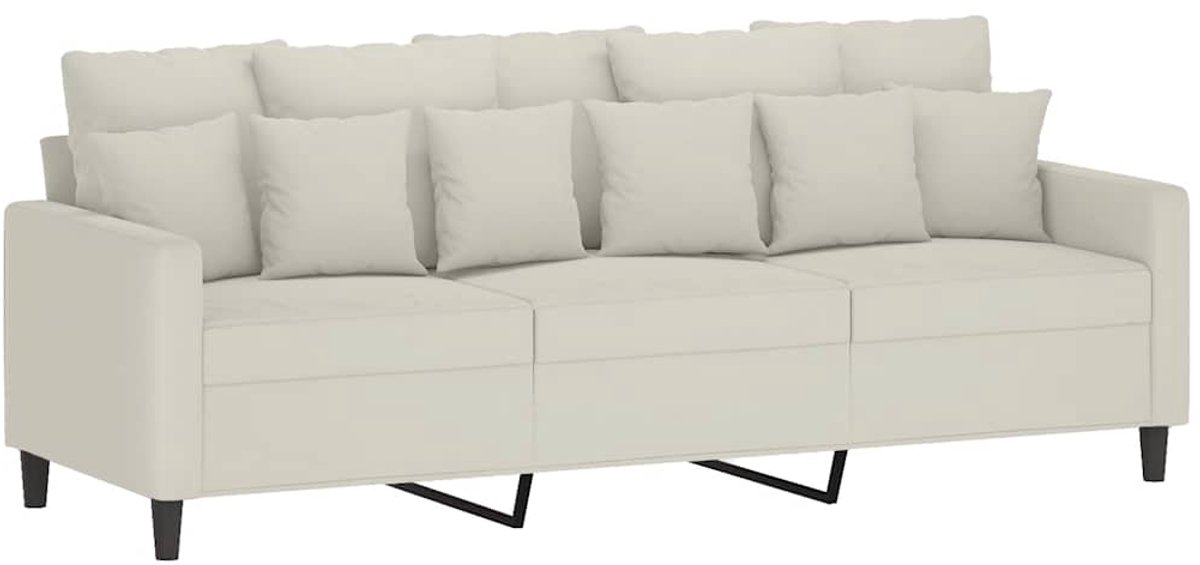 vidaXL Driezitsbank - 180 - cm - fluweel - crèmekleurig