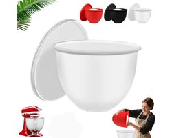 Siliconen Mengkom met Deksel - Vervangingsaccessoires voor mixers - Rijskom & Inzetkom voor Keukenmachine - 24.5 cm - Geschikt voor 5 qt KitchenAid-mixers - Hittebestendig & Vaatwasserbestendig - wit