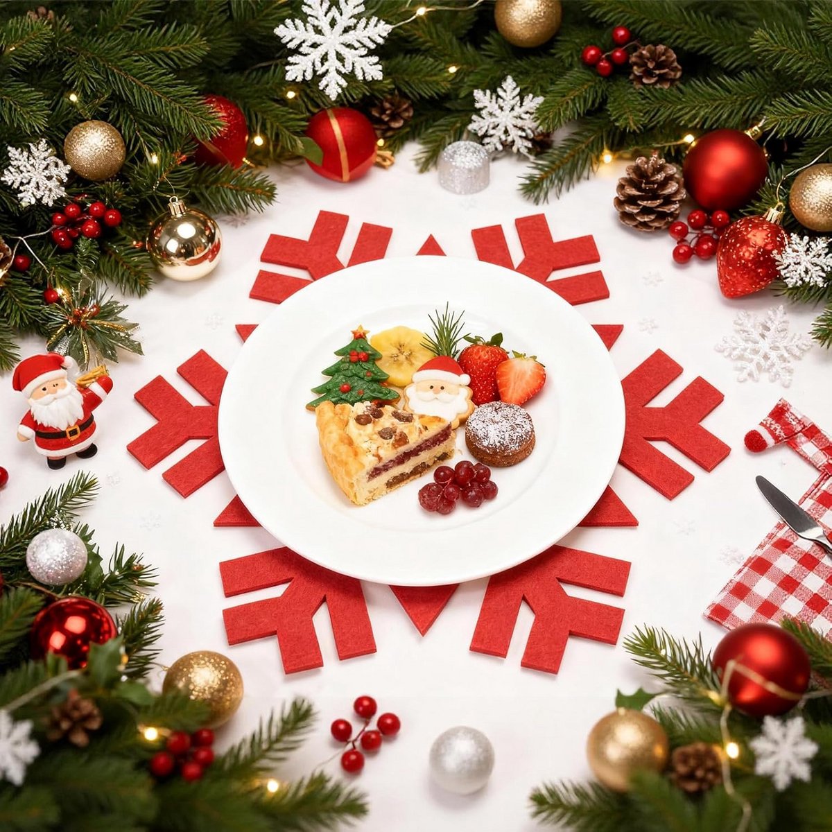 Set van 12 Tafelsets voor Kerst: Rond Onderzetters en Placemats (Rood)