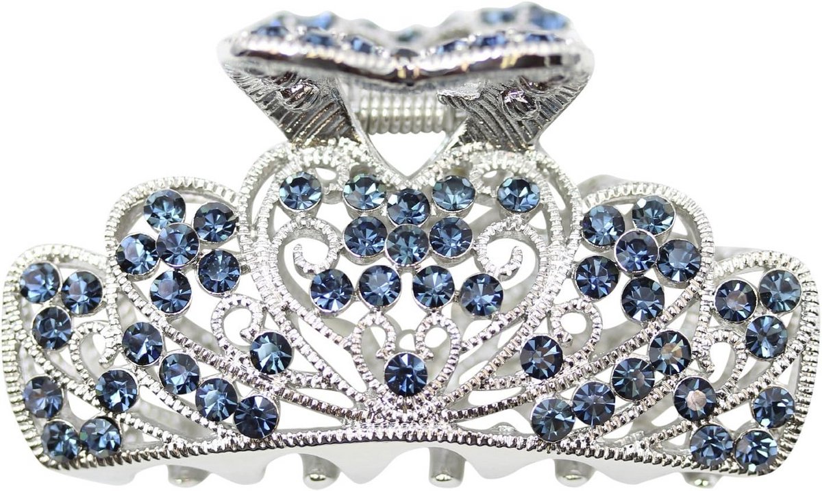 Elegante Haar Klauw Clips met Kristallen Bloem - Blauw