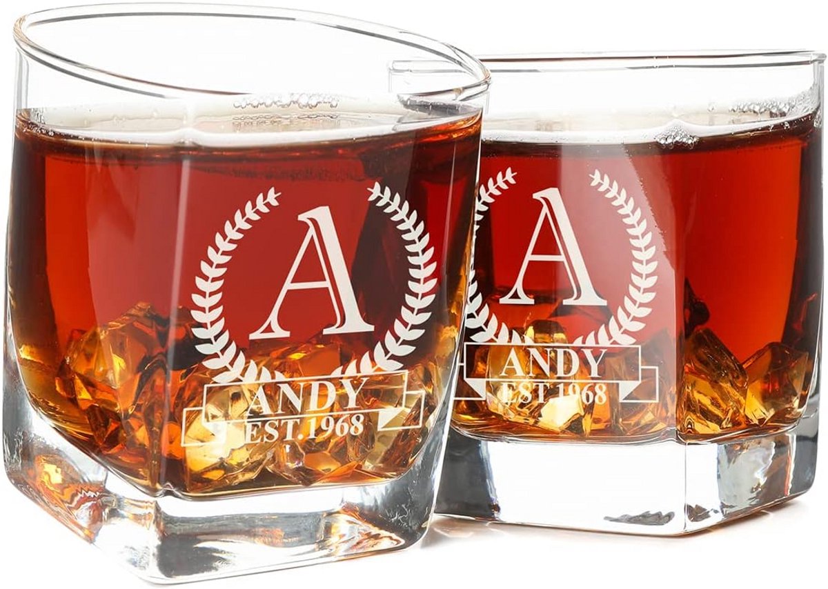 Gegraveerde Whiskyglazen Set van 2 - Gepersonaliseerd Cadeau voor Mannen