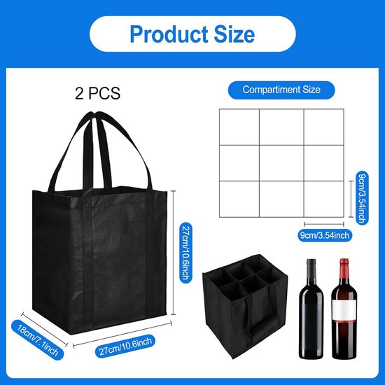 Set van 2 Flessentassen Zwart - Herbruikbare Draagtas voor 6 Flessen (1,5L) - Bescherming tegen Breuk — afbeelding 5