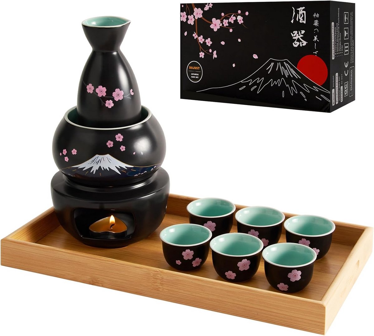 Japanse Sake Set Zwart voor 6 Personen Compleet