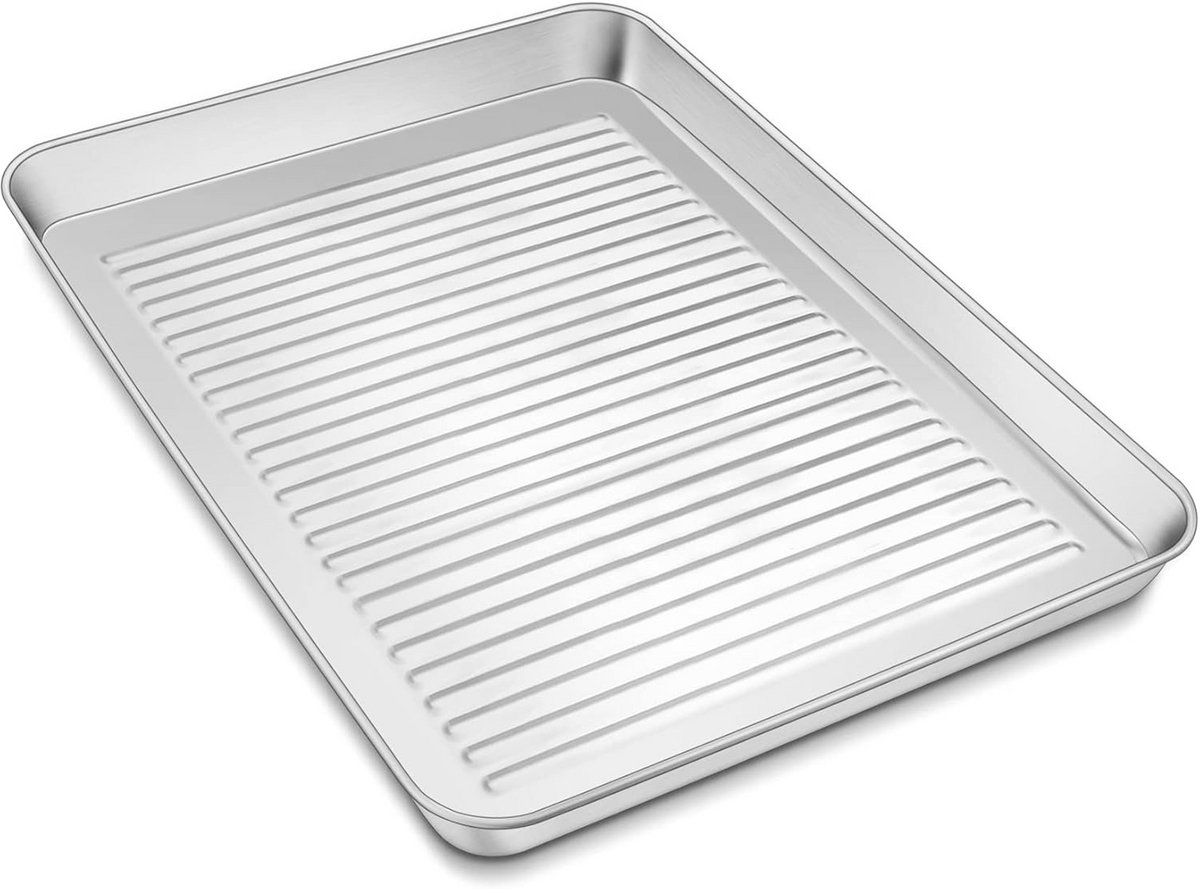 RVS Bakplaat Rechthoekig - Oven Schaal voor Bakken & Braden - Vaatwasmachinebestendig 31,5 x 24,5 cm