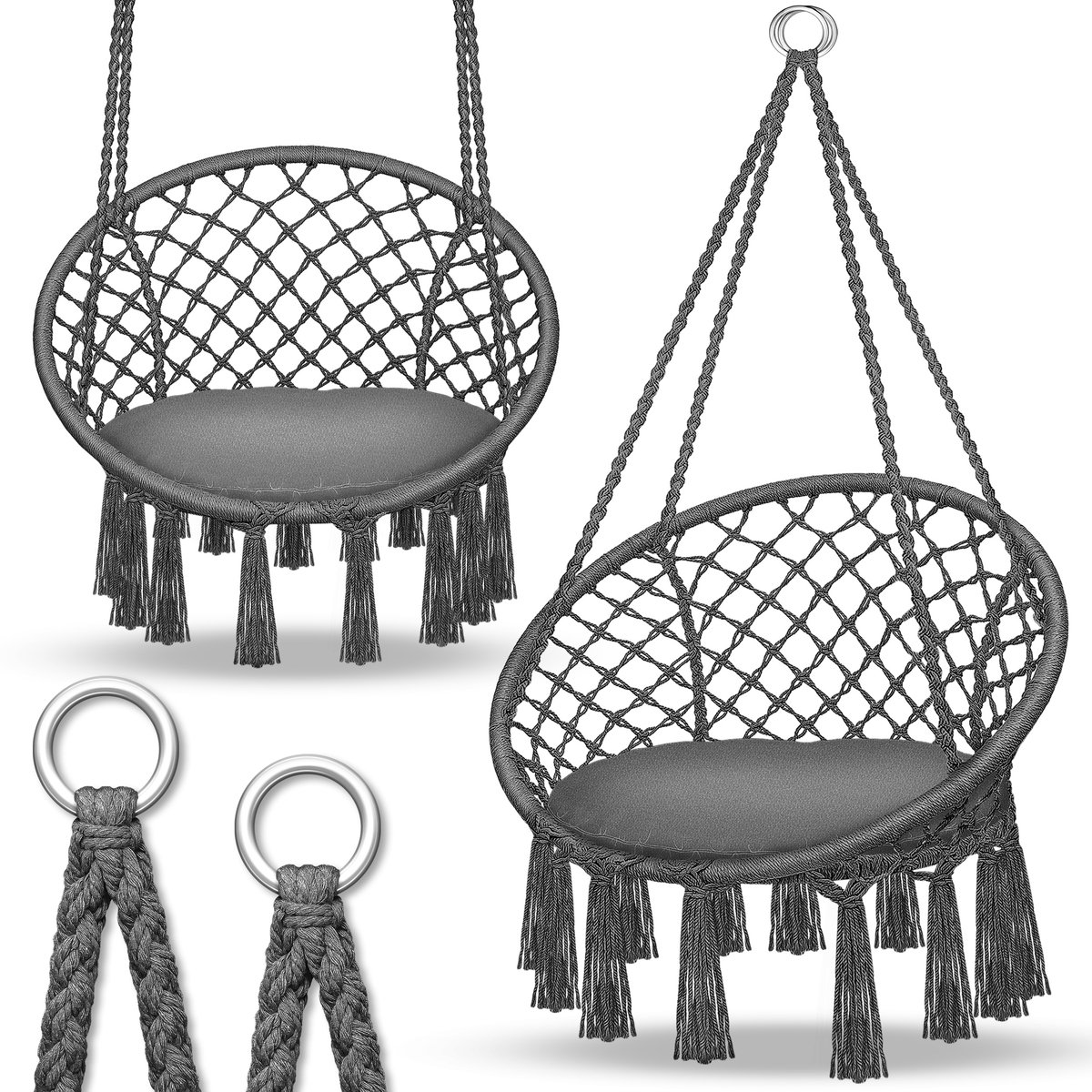 tillvex Hangstoel, 200 kg, om op te hangen, voor binnen en buiten, weerbestendig, schommelmand met kussen
