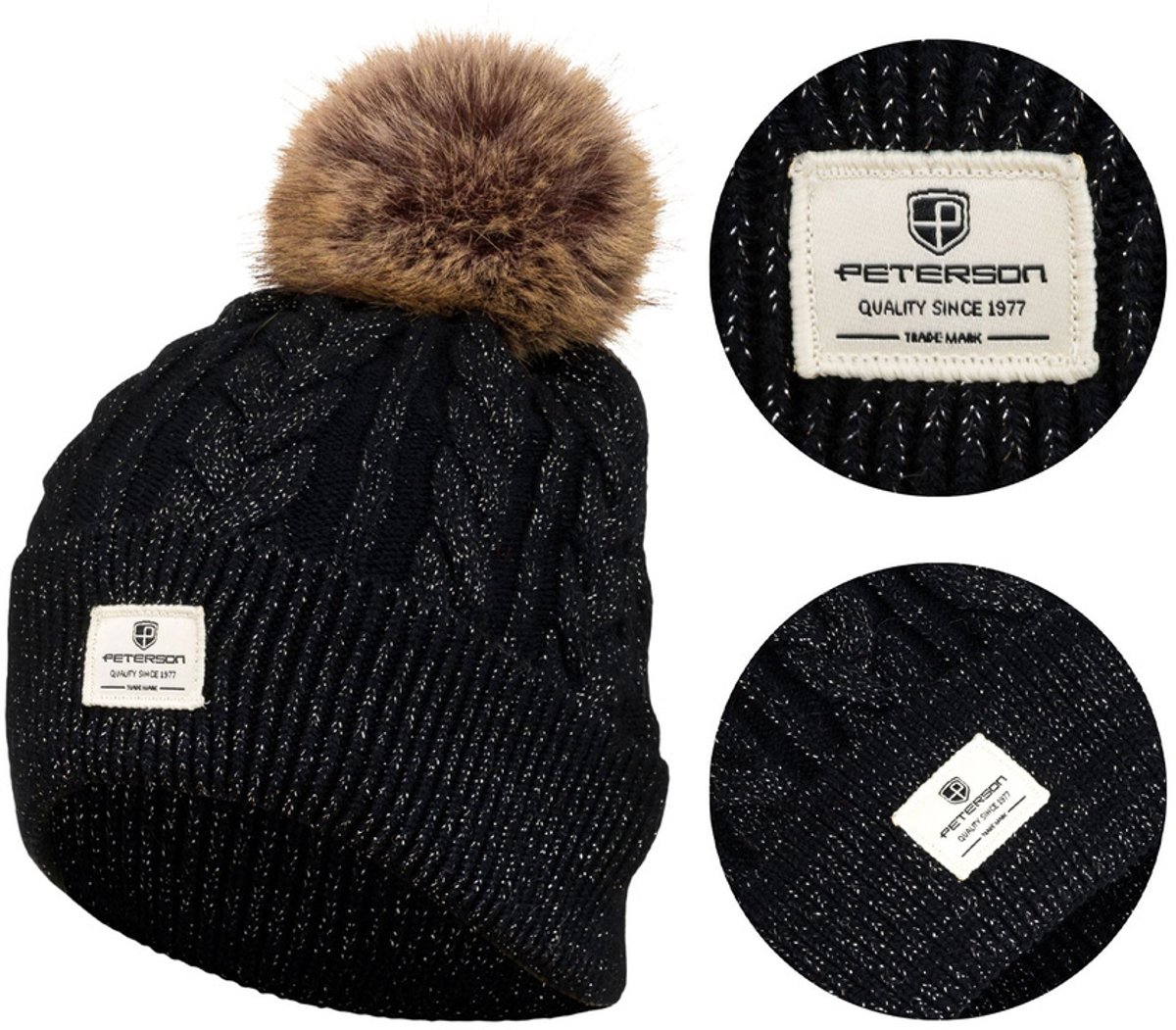 Peterson - Damesmuts met Pompon - Zwart - Elegant