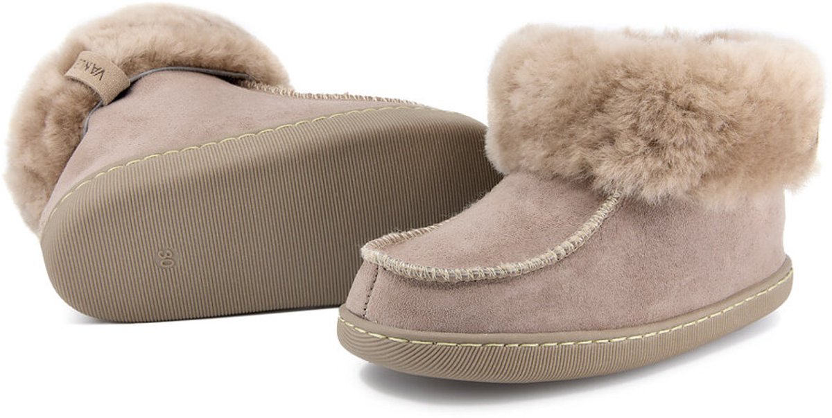 Peppin – Kinder Pantoffels – 100% Natuurlijk Schapenleer & Wol – Handgemaakt – Thermoregulerend – Anti-slip Zool Grijs