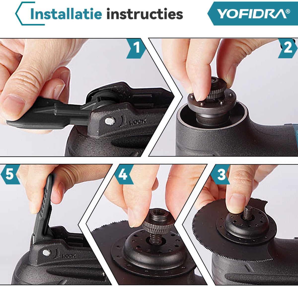 Yofidra Oscillerende Multitool - met 2x 3.0Ah Accu’s & 42x accessoires - Professional Accu Multitool - 4° oscillatiehoek - voor snijden, slijpen, polijsten thumbnail 6