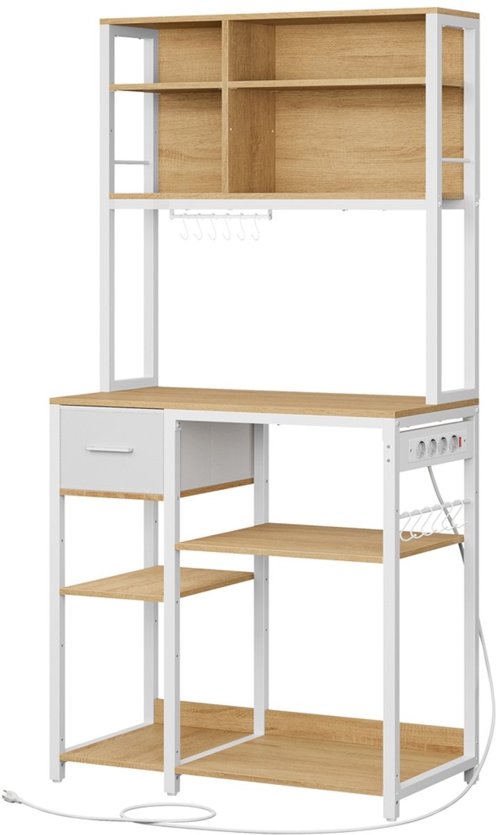 Keukenrek – Vrijstaand – Met stopcontacten en verstelbare planken – 40 x 80 x 180,4 cm – Goud eiken-wit