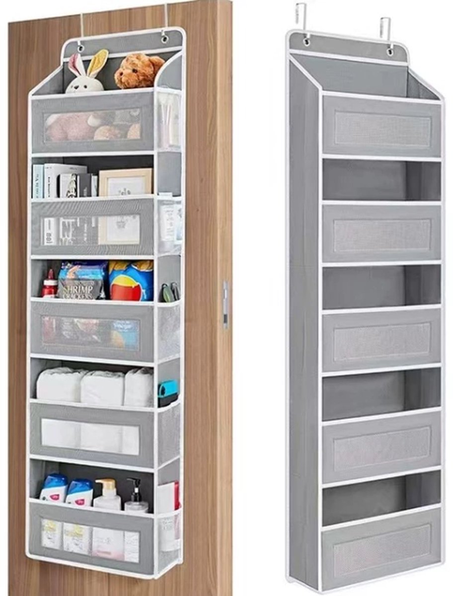 Wandplank - wandrek - Deurrek met 5 vakken - Deuropbergrek voor slaapkamer/badkamer - Grijs deurrek - Vliesstof - grijs - 40*17*145 cm