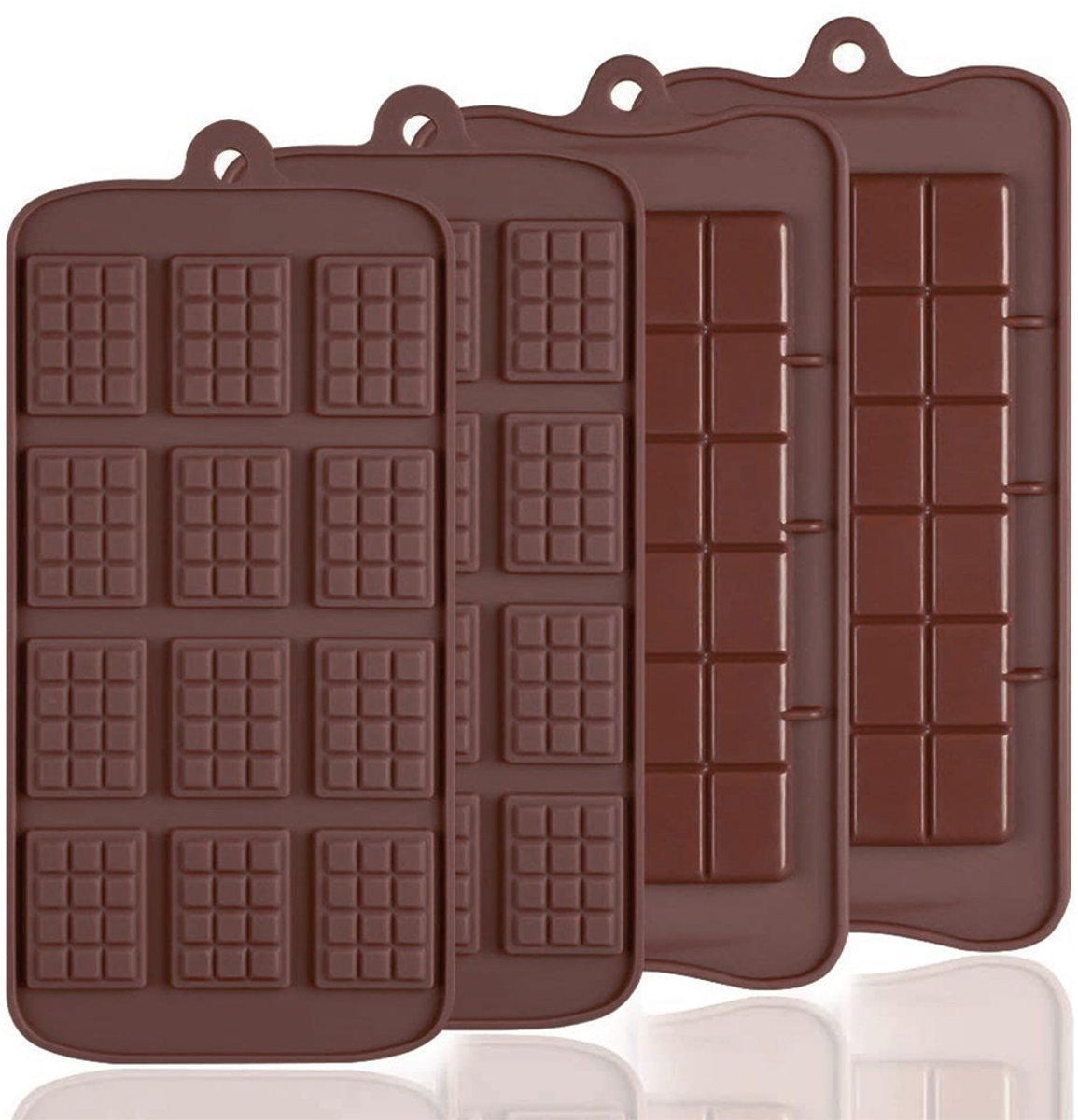 Oneay 4 siliconen chocoladevormen, 12 vakjes + 24 vakjes, afbreekbaar, antiaanbaklaag, bakplaat voor snoep, proteïnerepen en energierepen