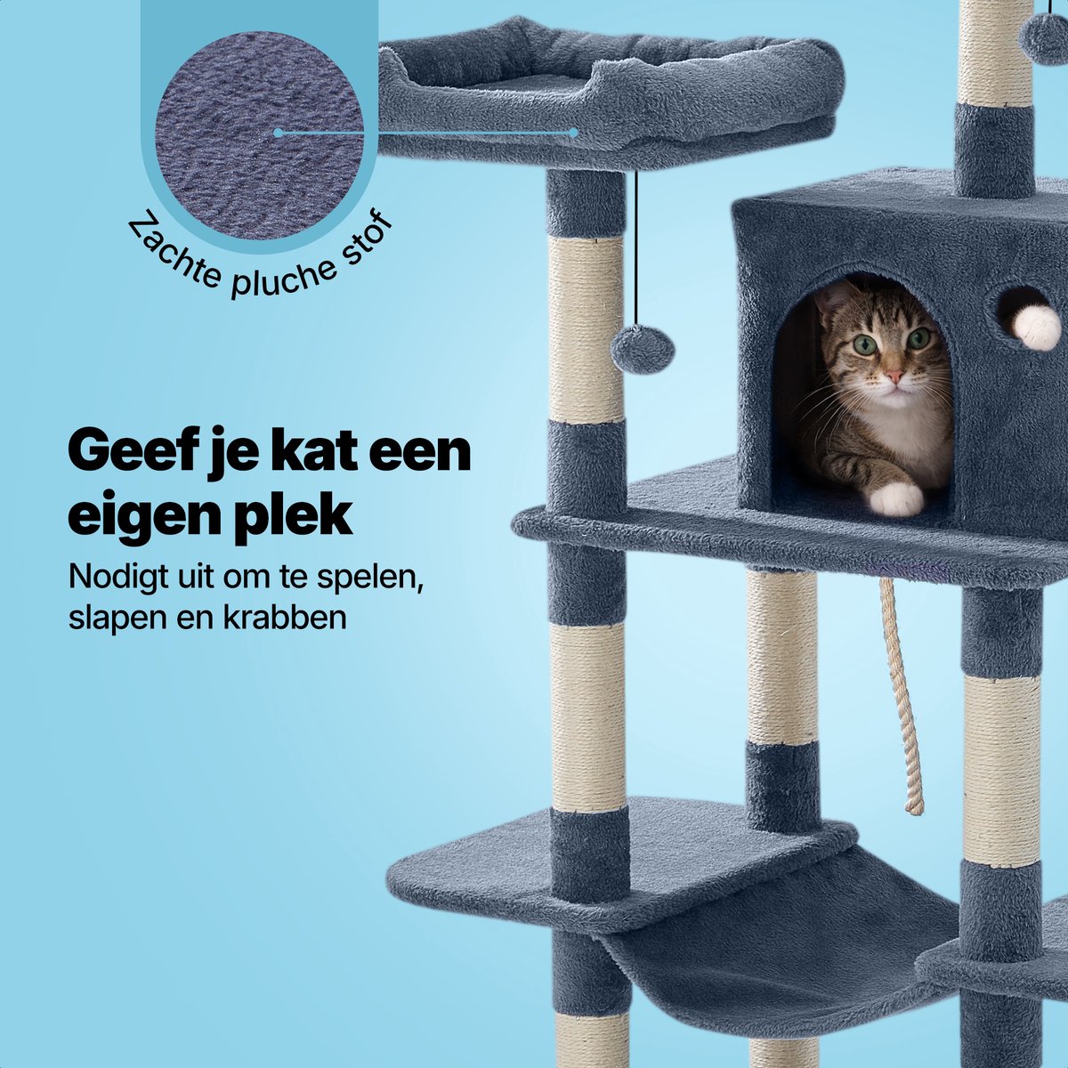 Jake and Jacky Krabpaal voor Katten - Kattenkrabpaal - Krabmeubel - Kattenboom - Krabpalen - Kattenhuis - Donkergrijs - 147 cm Hoog – foto 4
