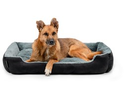 lionto zacht Hondenbed, omkeerbaar kussen & antislip bodem 90x70 cm zwart/grijs