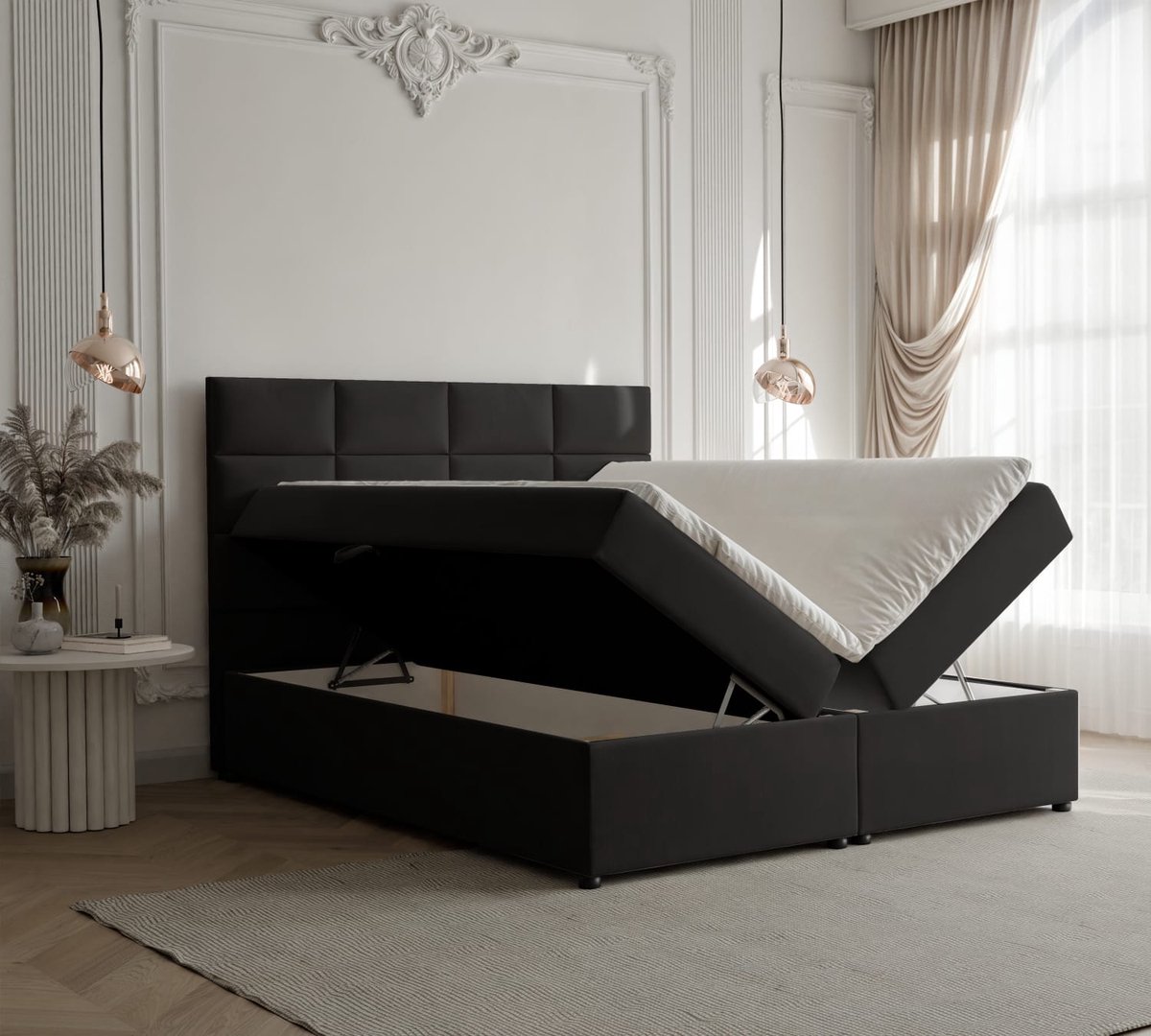 zetelsenbedden Boxspring Leno - 160x200 - Donkergrijs Structuurstof thumbnail 4