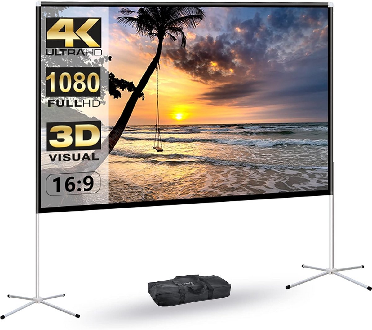 Draagbaar projectorscherm 80 inch voor buiten en binnen – 4K filmscherm voor thuis en tuin