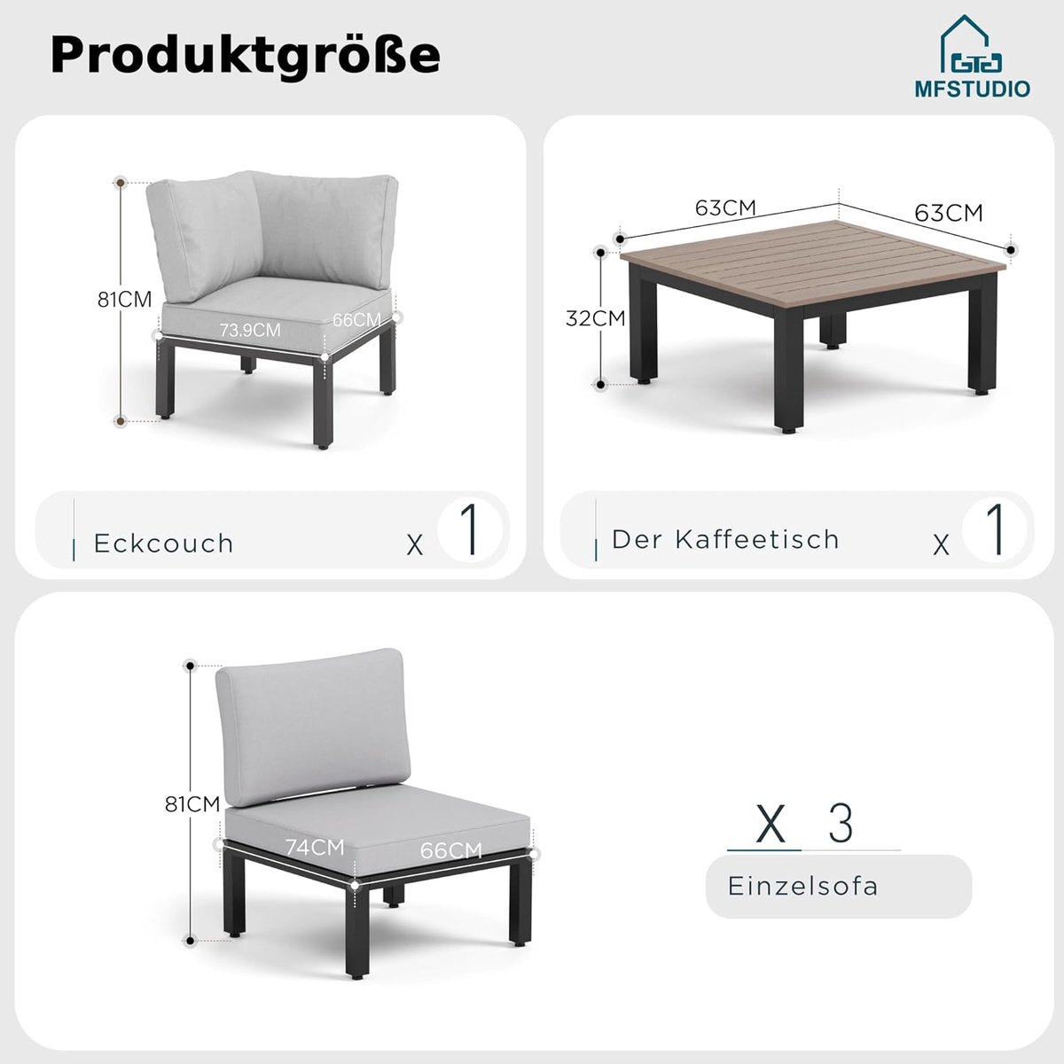 Loungeset Tuinmeubelset Bellavero – Modern L-vormig Outdoor Terrasmeubel met Salontafel en Afneembare Kussens, Modulair, Weerbestendig Metaal en Polyester-Acryl Bekleding – Perfect voor Balkon, Tuin & Patio
