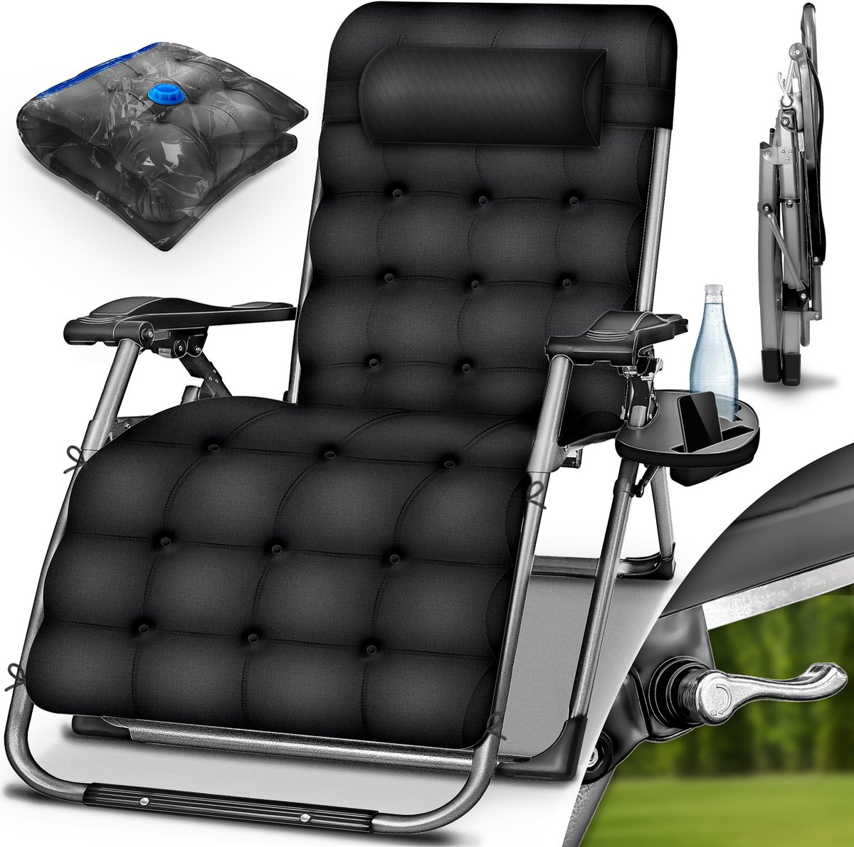 tillvex® Ligstoel Opvouwbaar tot 200kg | Zonnebed Tuinligstoel Weerbestendig Balkon, Tuin & Terras | Outdoor Ligstoel Verstelbaar met Dik Kussen | Relaxligstoel Nekrolkussen