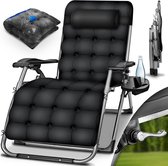 tillvex® Chaise longue pliable jusqu'à 200kg | Transat de jardin résistant aux intempéries Balcon, Jardin & Terrasse | Chaise longue d'extérieur réglable avec coussin épais | Chaise longue de relaxation avec oreiller cervical
