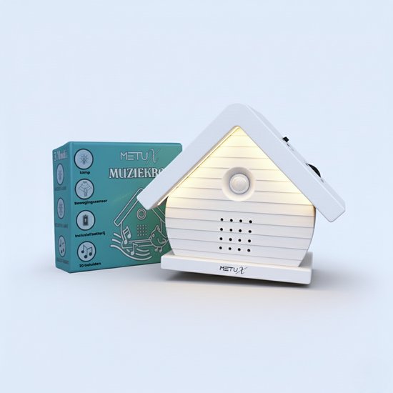MetuX® - vogelhuisje met geluid - met led lamp - 20 geluiden - incl. batterijen - 3 modi en 5 timerfuncties - vogelgeluiden huisje met sensor - Vogelgeluiden Huisje Voor op Toilet - (Wit)