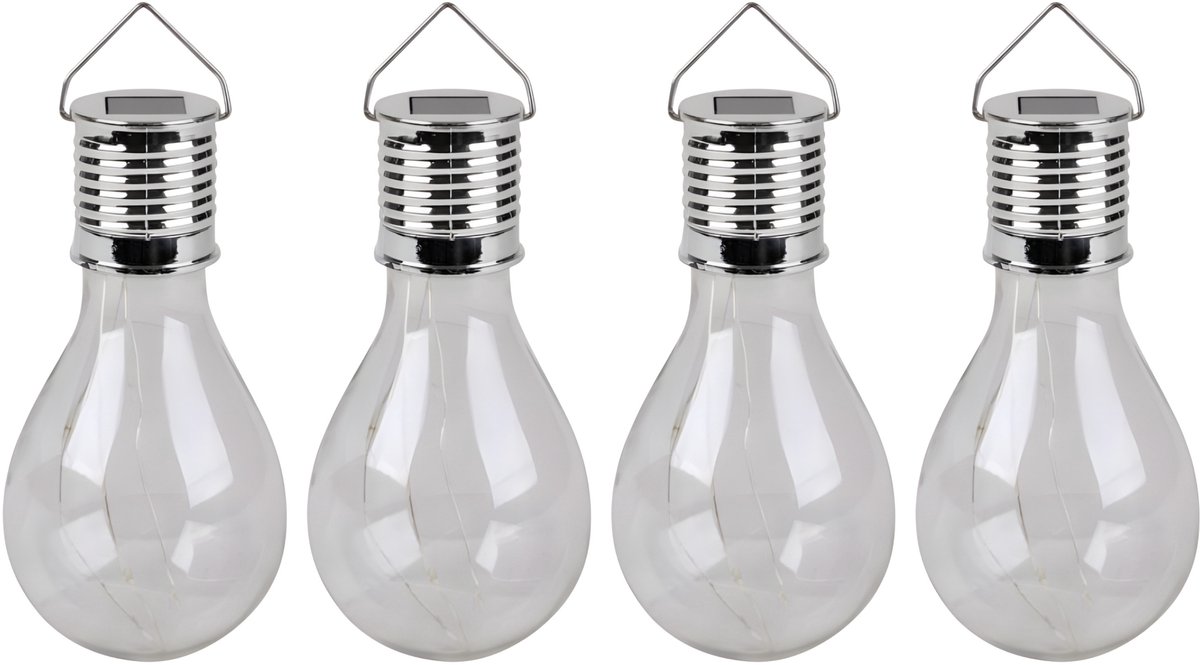 Sunnydays Solar sfeer hanglamp - 8x - tuin - lampenbol - wit - glas - 15 cm - ophang haakj