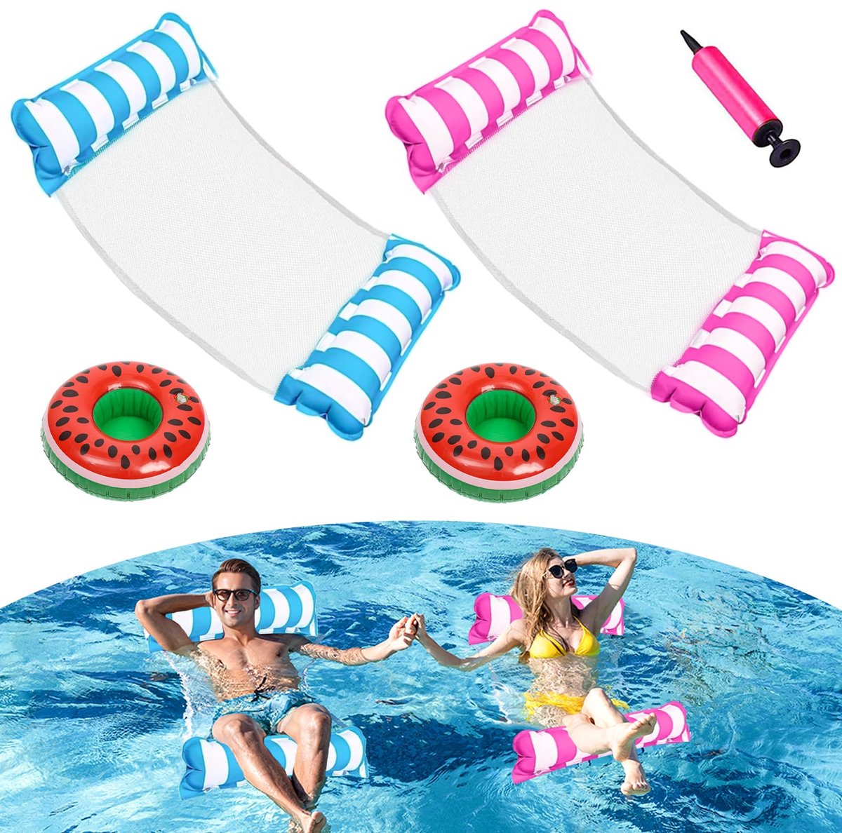 Opblaasbare Waterhangmat - 4-in-1 Design - Inclusief 2 Bekerhouders