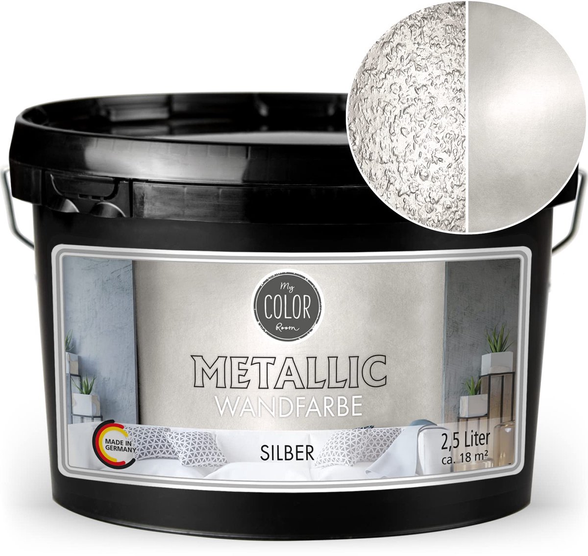 My Color Room Metallic Muurverf - Hoogglans Afwerking - Waterbasis - Terpentinevrij - Zilver - 2,5 Liter