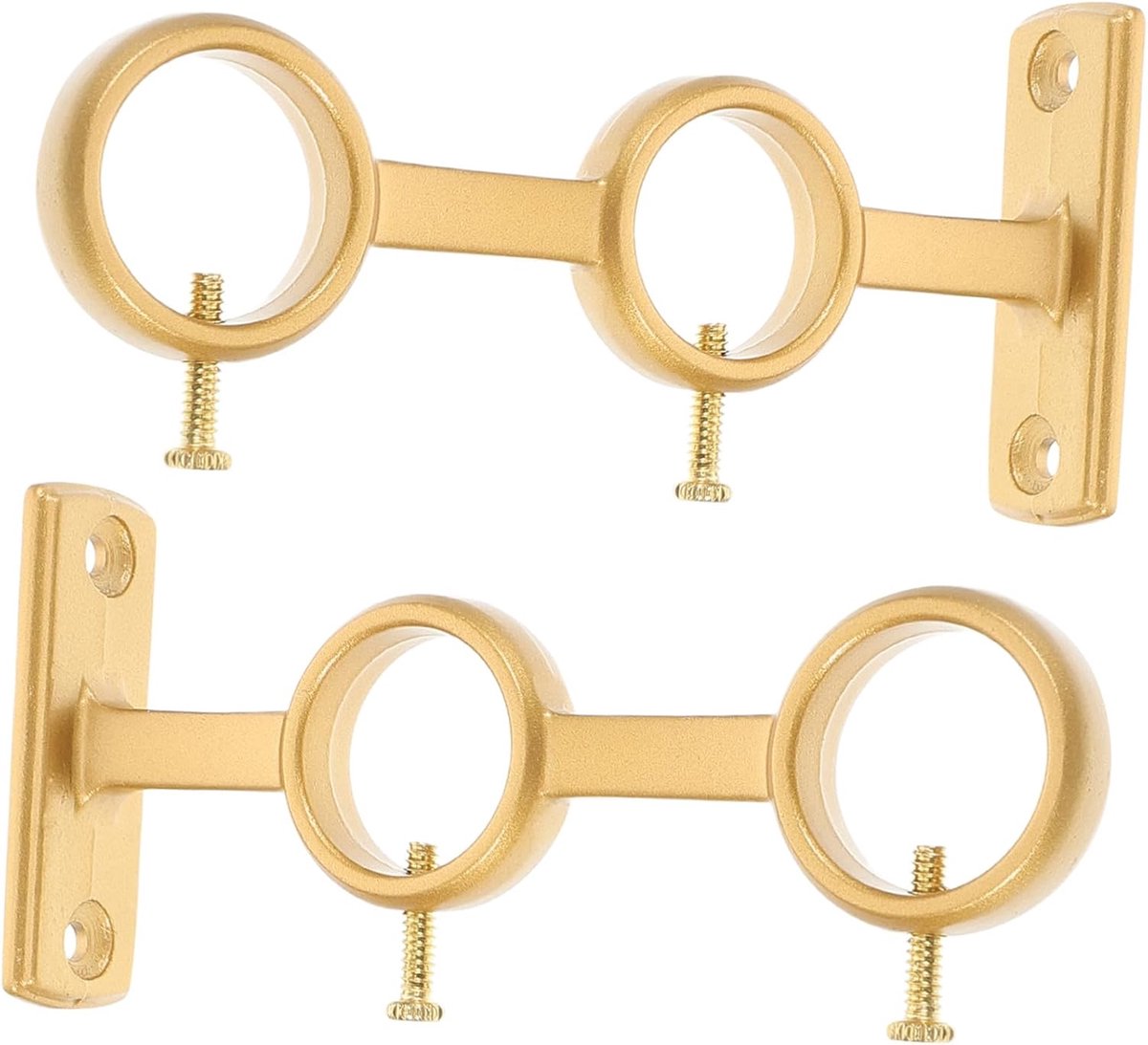 Oneay Gordijnroedebeugel, set van 2 dubbele gordijnroedehouders, dubbele roedebeugels, haken voor woonkamer, slaapkamer, gordijnroedes (Goud)