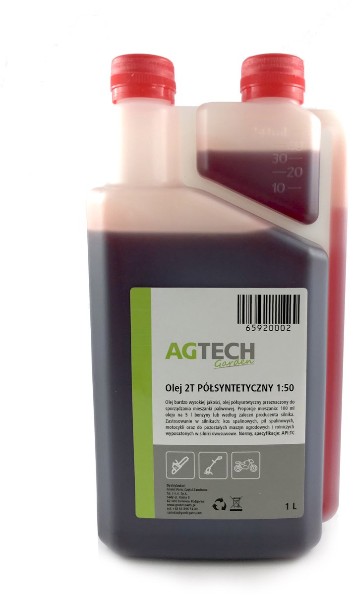 AGTECH Garden - Halfsynthetische Olie voor 2-taktmotoren - Mengverhouding 1:50 - 1L