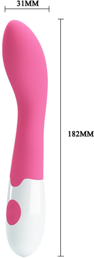 Vibrateur rose avec une base blanche, 31MM de large et 182MM de long.