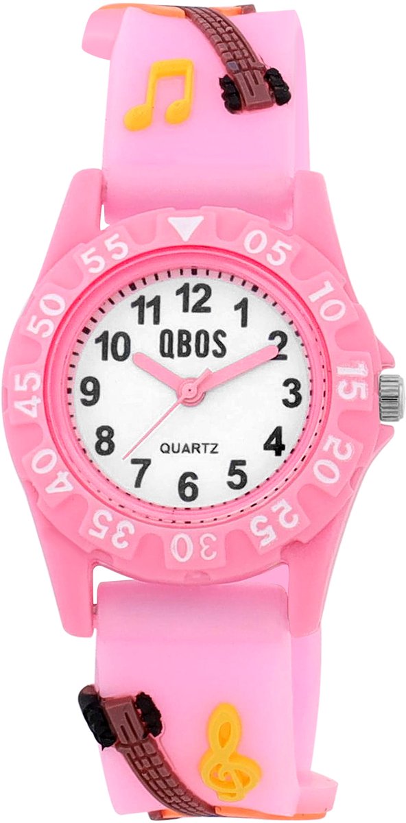 QBOS QBOS kinderhorloge 4500052 Siliconen band, D 28 mm, met gitaarmotief