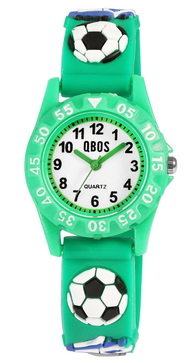 QBOS QBOS kinderhorloge 4500045 Siliconen band, kleurrijk, voetbalmotief, D 28 mm