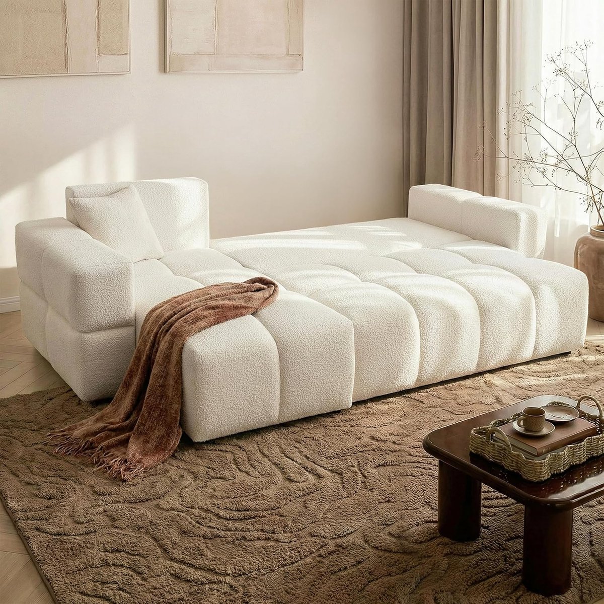 Laura Hoekbank met Slaapfunctie L-vorm 250 x 148 x 85 cm – Uittrekbare Slaapbank met Opbergruimte, 3-Zits Bank met Bedlade en Poef – Centaur 01 – Laura