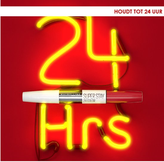 Maybelline Super Stay 24 Color lippenstift in neonlicht '24 Hrs'.