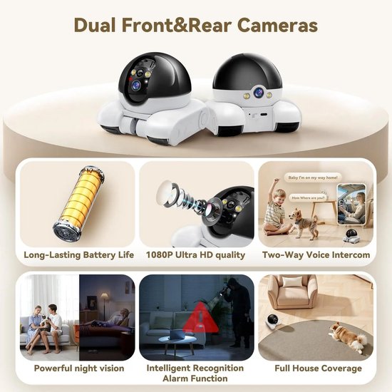 HOB Huisdiercamera Verrijdbaar - 360 ° - Babyfoon - Beveiligingscamera - Binnencamera - Camera Robot - Interactief - App - Wifi van Merkloos — afbeelding 4