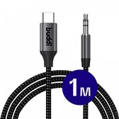 Buddi Flex - Aux naar USB-C Kabel - Audio Kabel met DAC Chip - Gevlochten Nylon - USB-C naar Aux - Jack naar USB-C - Geschikt voor o.a Samsung & iPhone (15 of nieuwer) - Auto - 1M -1 Meter - Zwart
