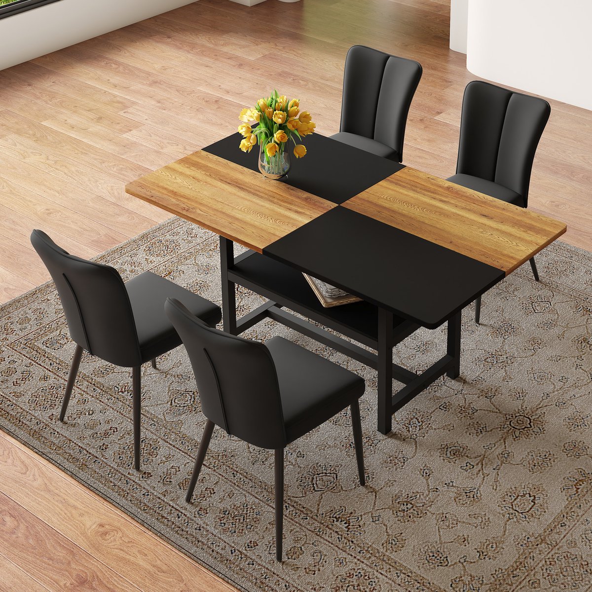 REDOM - Eettafelset Met 4 Stoelen - Met Opbergruimte - Modern - Voor Eethoek - MDF En Meta