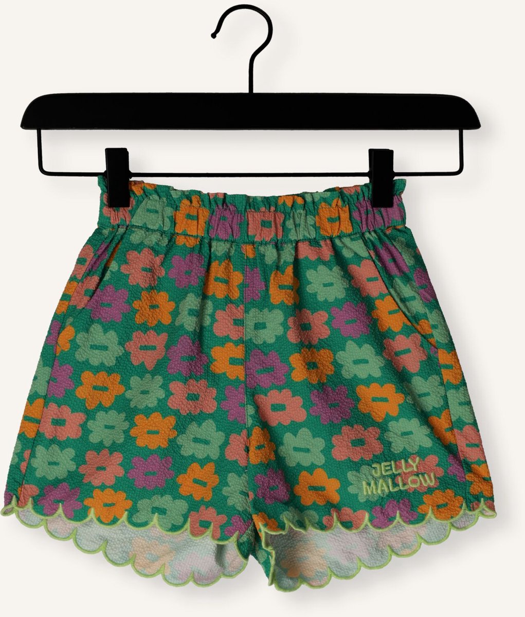 Jelly Mallow Flower Seersucker Shorts Broeken Meisjes - Groen - Maat 116/122