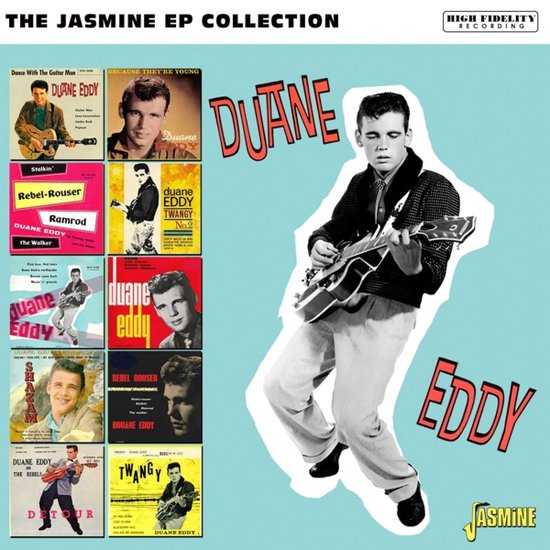 Albumhoes 'The Jasmine EP Collection' met Duane Eddy, gitarist, in het midden. Links de EP-hoezen.