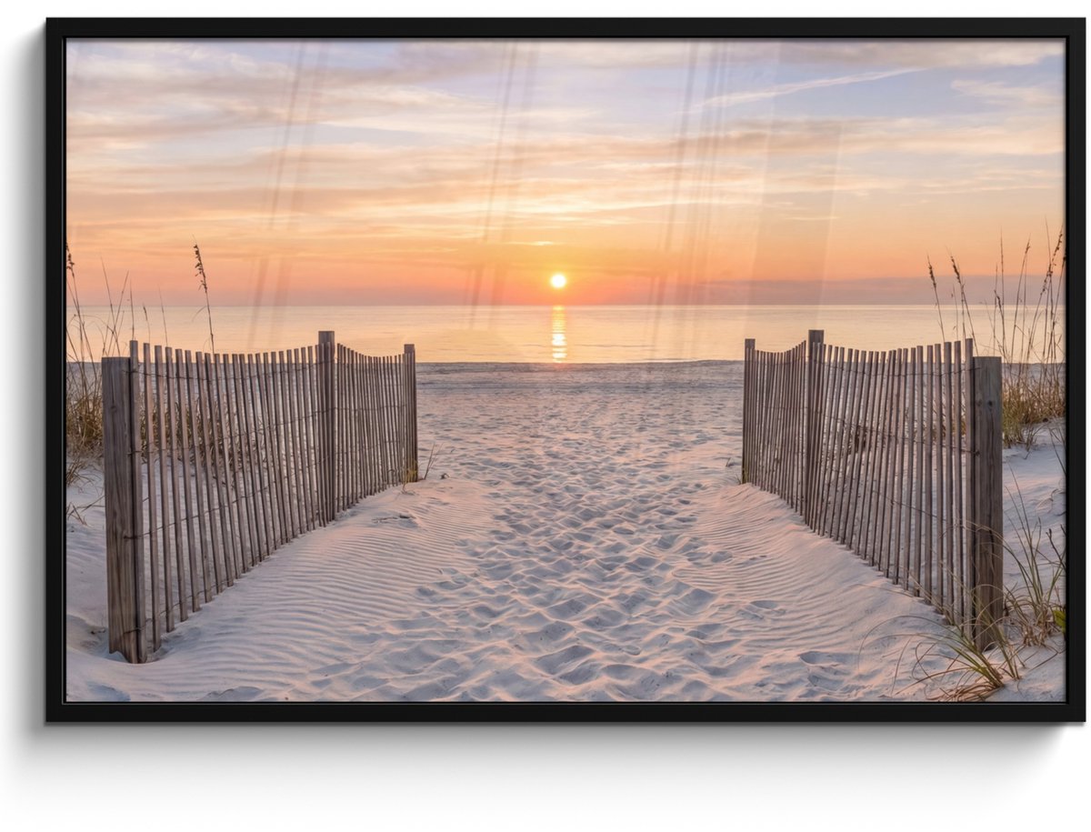 FrameYourWall Poster in lijst - Fotolijst 120x80 cm - Posters - Zonsondergang - Strand - Zand - Posterlijst zwart - Decoratie - Wanddecoratie woonkamer - Muurdecoratie slaapkamer